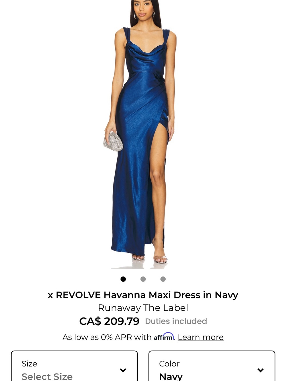 Runaway The Label Havanna Satin Cowl Maxi Dress in Navy
